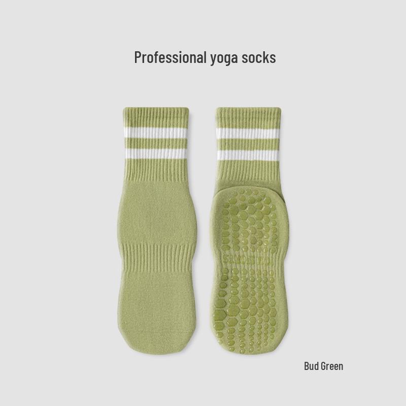 Women's Breathable Non-slip Yoga Socks - Mid-calf Striped Pilates Socks