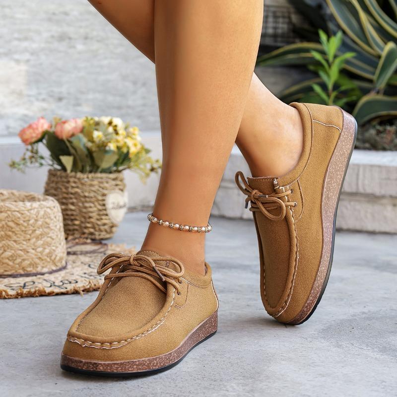 Fashion Plus Size Flat Single Shoes Fall New Round Toe Deep Mouth Front Lace-Up Soft Sole Non-Slip Low Top Shoes