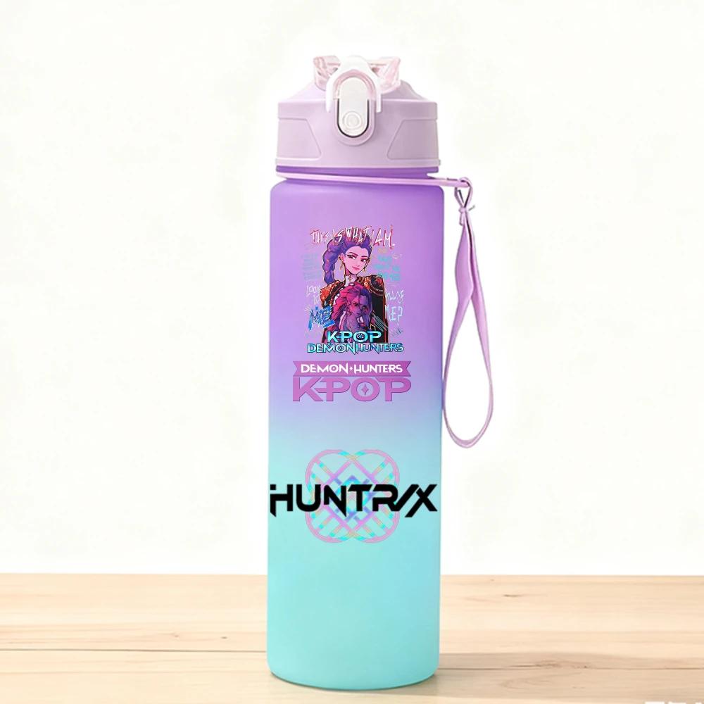 750ML KPop Demon Hunters Sport Water Bottle Adorable Cartoon Anime Plastic Cup Portable Cold Drink Box designed for Children Children