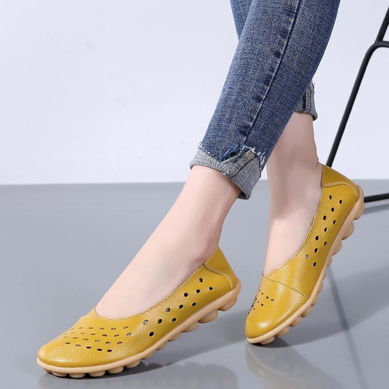 Fashion Leather Women Flats New Cut-Outs Summer Shoes Woman Hollow Women's Loafers Female Solid Shoe Large Size 35-44