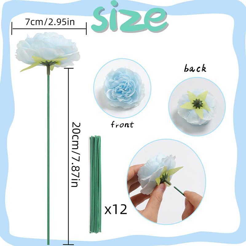 20CM 6Pcs Artificial Silk Blue Peony Flowers With Stems Fake Peony Bouquet  for Home Wedding Decoration Office Desks Ornament