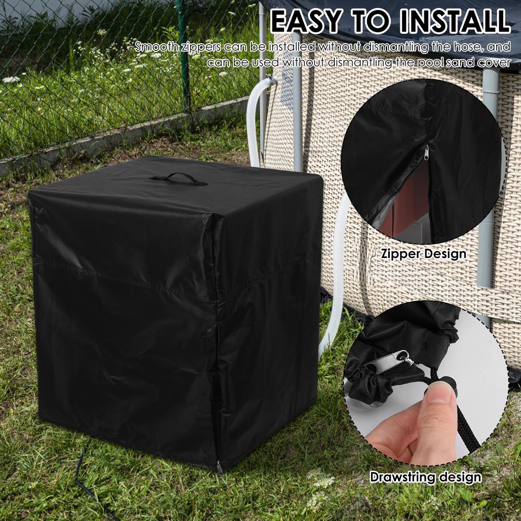 Water Pump Cover Oxford Cloth Sand Pool Filter Cover with Zipper Adjustable Drawstring Waterproof Dustproof Furniture Protector