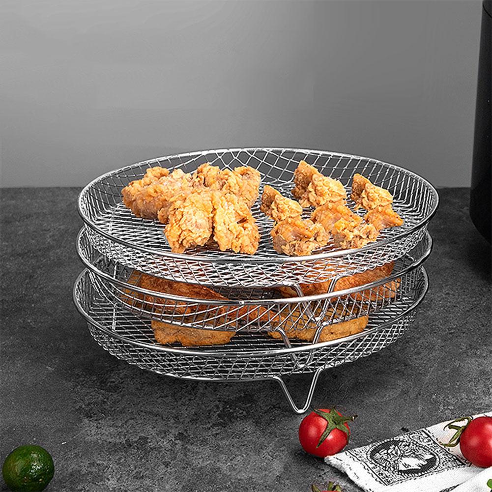 Air Fryer Rack Grilling Rack Basket Stainless Steel 3 Layers Air Fryer Accessories Oven Grill Steamer Stackable Kitchen Gadgets