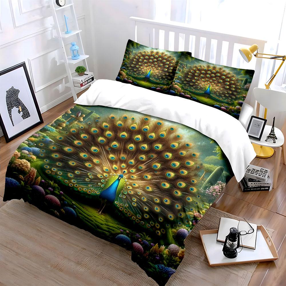 Elegant Peacock Garden Decor Set Multiple Sizes Kid'S And Adults' Bedroom Exquisite 3Pc Bedding Set, Gift