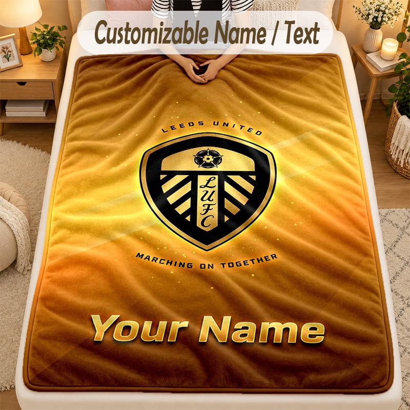 Flannel BlanketLeeds United Custom Name Text Personalized Soft Warm Throw Blanket Home Decor Gift