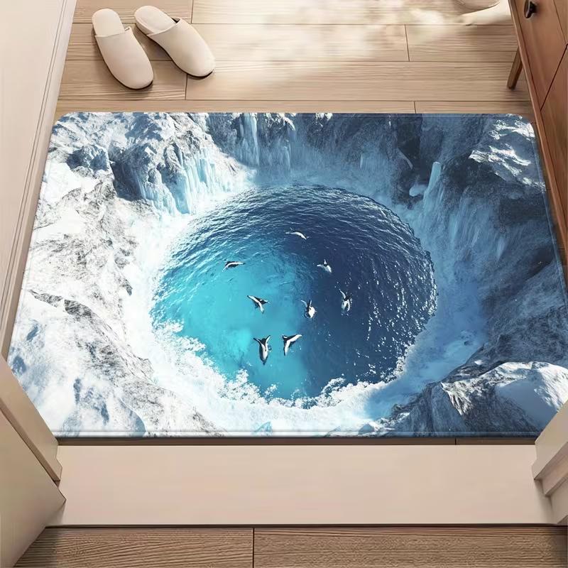 

2D Ice Cave Door Mat Blue Pool Entrance Rug Hole Themed Visual Illusion Non-Slip Indoor Welcome Mat Cool Home Hallway Decor 40cm x 60cm