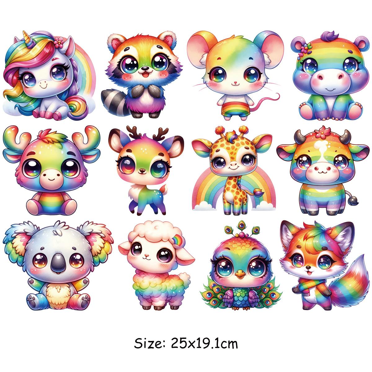 

Наклейки на Faric Rainbow Красочные животные Виниловые парки Ropa Heat Press Аппликация Толстовки Наклейки для одежды Diy Термонаклейка