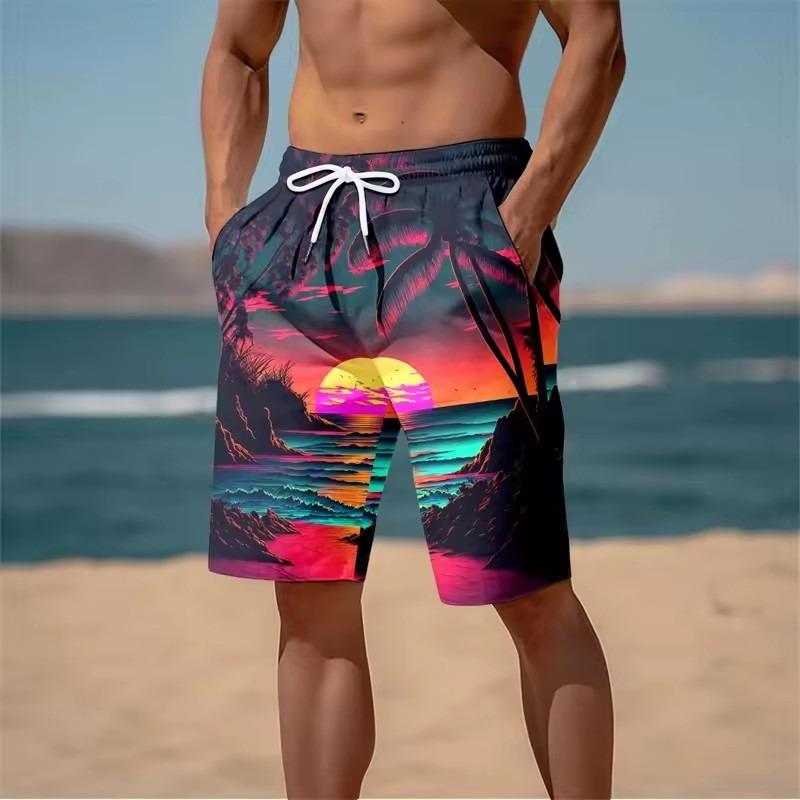 Verano Nuevo Harajuku 3D Impresión Cocoteros Pantalones Cortos de Playa Gráfico Palmera Pantalones Cortos de Baño para Hombre Hawaiano Cool