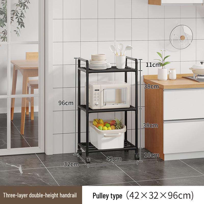 Multi-layer Kitchen Storage Shelf with Wheels - Punch-free Microwave Oven Rack & Vegetable Sundries Organizer