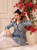 Lurex Blue Floral Printed V Neck Cotton Top