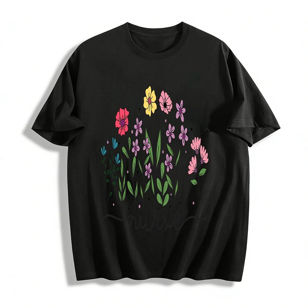 

Floral Print Nurse Themed Casual Top For Women Pure cotton T-shirt XXS