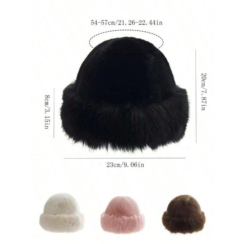 1pc Women's Winter Plush Bucket Hat, Women's Fashionable Thick Hat, Winter Warm Hat, Can Be Paired With Wool Coat, Winter Clothing Winter Outfits