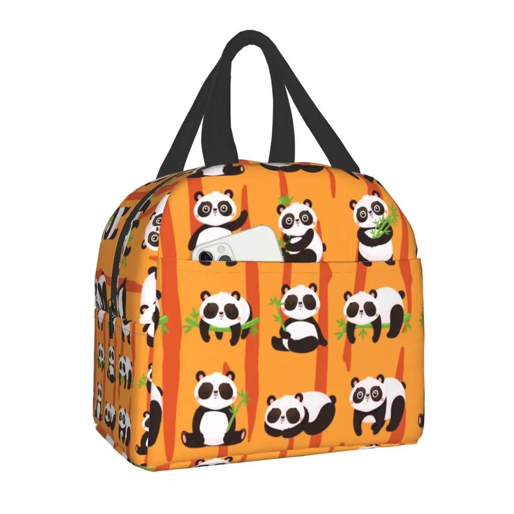 Panda Bear Insulated Lunch Bag for Camping Travel Portable Thermal Cooler Lunch Box Women Kids Work Picnic Food Storage Bags