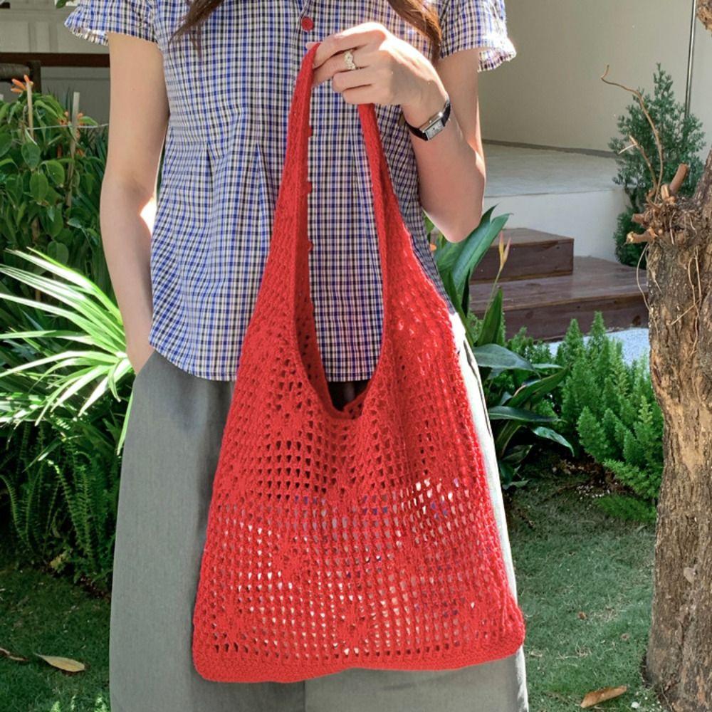 Pletená háčkovaná květinová taška Korean Style Plážová taška Sladká pletená taška přes rameno Venkovní