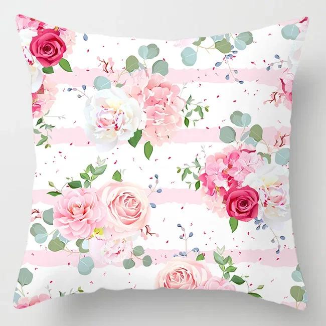 Hot Pink Roses Swan Feathers Geometric Cushion Cover Modern Fashion Nordic Simple Pillowcase Home Decor Sofa Throw Pillows Cover