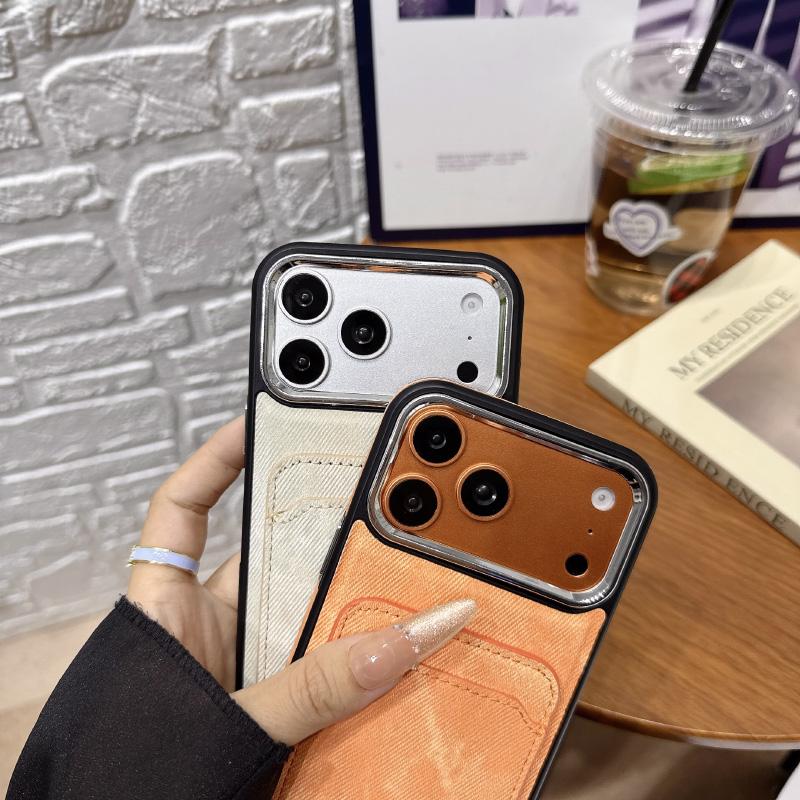 New Soft TPU Denim Wallet Card Slot Bumper Phone Case For iPhone 17 Pro Max 15 14 12 13 16 Pro Max Anti Slip Border Back Cover