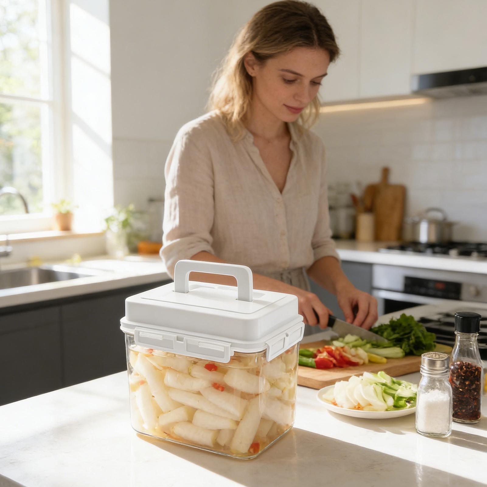 

Контейнер для маринования 5 л, герметичный, с ручкой, прессовой крышкой, банки для маринования с герметичными крышками для домашней кухни, квартиры, фермерского дома China Mainland