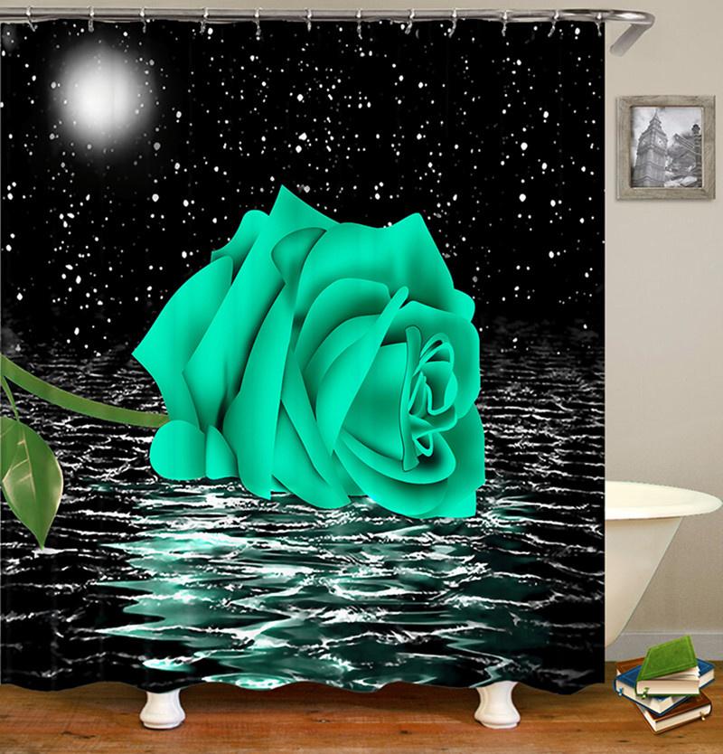 3D Rose Flower Shower Curtain Set Non-Slip Rugs Bath Mat Toilet Lid Cover and 12 Hooks Waterproof Polyester Bathroom Decor