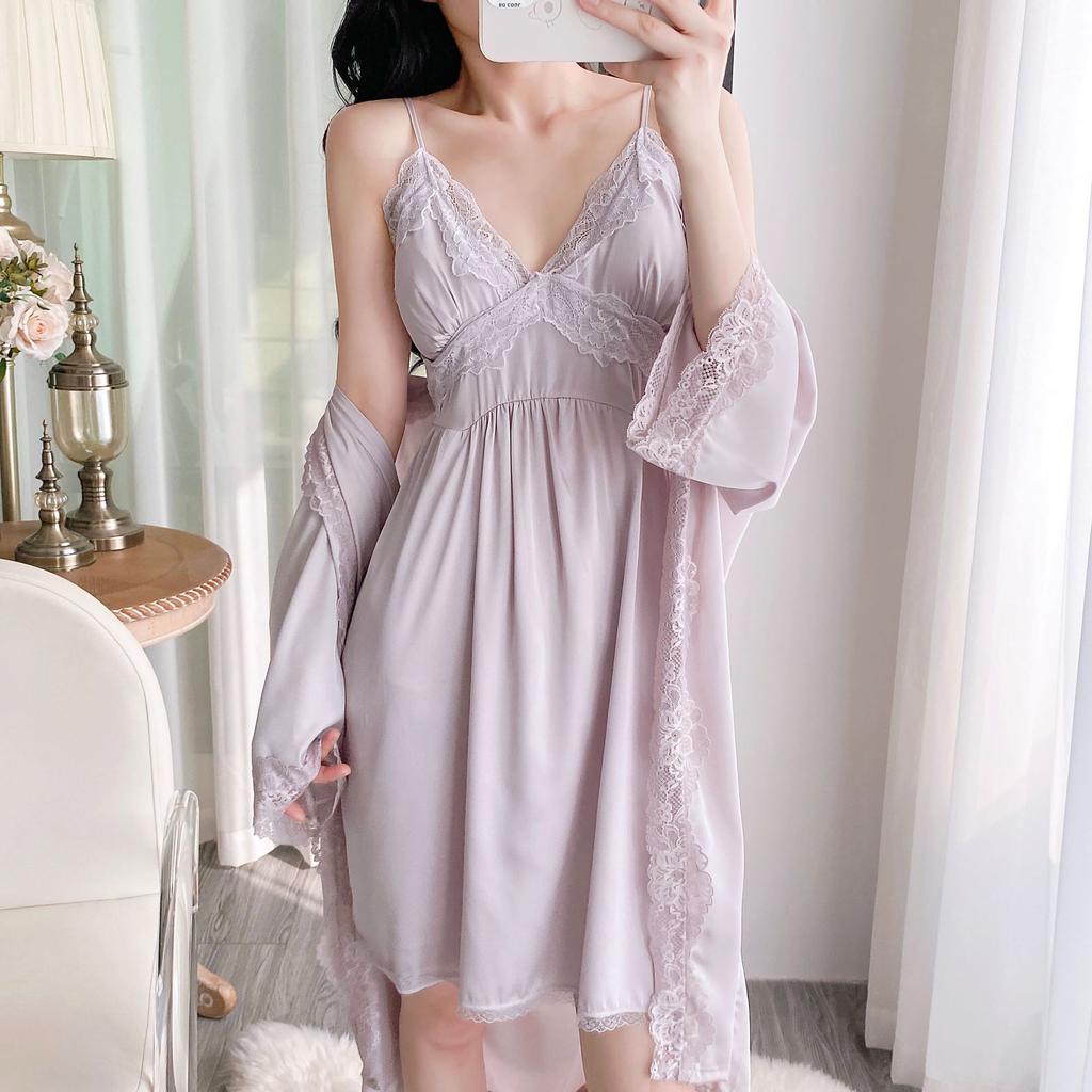 Ruth pajamas women's French pure desire ice silk suspender nightdress sexy lace pure desire court style loungewear