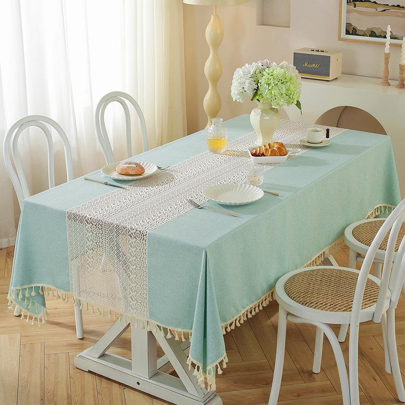 

New Hollow Lace Rectangular Tablecloth Simple Pure Colour Tassel Pendant Desk Cushion Four Seasons Universal Restaurant Decors tablecloth 100x140CM