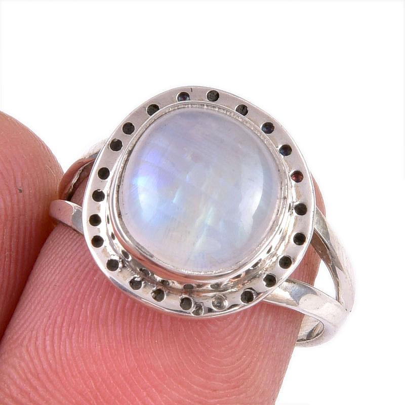 

Natural Rainbow Moonstone Gemstone Handmade 925 Solid Silver Gift Ring S.7 F1V69