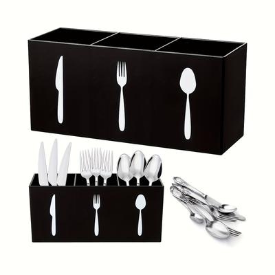Organizzatore per Utensili in Plastica a 3 Livelli Grande Durevole Scatola Porta Posate in ABS con Scomparti Aperti per Forchette, Coltelli, Cucchiaini & Tovaglioli Portautensili da Cucina