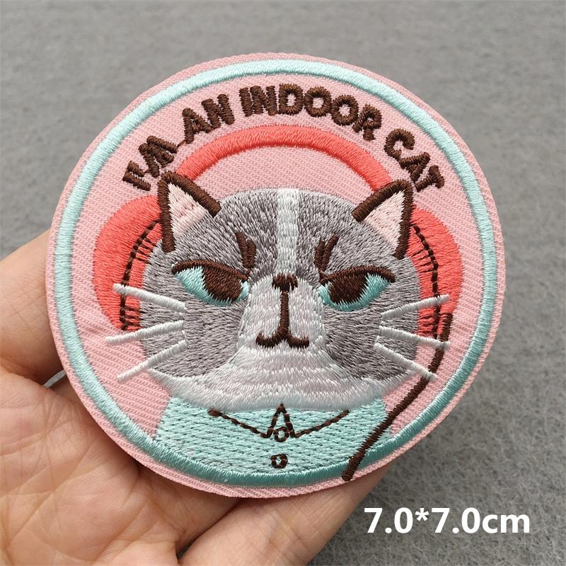 Team Cat Embroidery Patches Appliques For Clothing Diy Sewing Iron On Patches Punk Cartoon Stripes Decoration Accessories