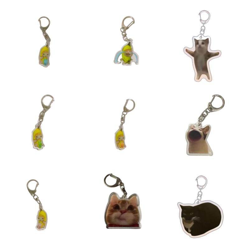 Crying Banana Cartoon Cat Keychain Acrylic Bag Charm Pendant Mascot Decoration