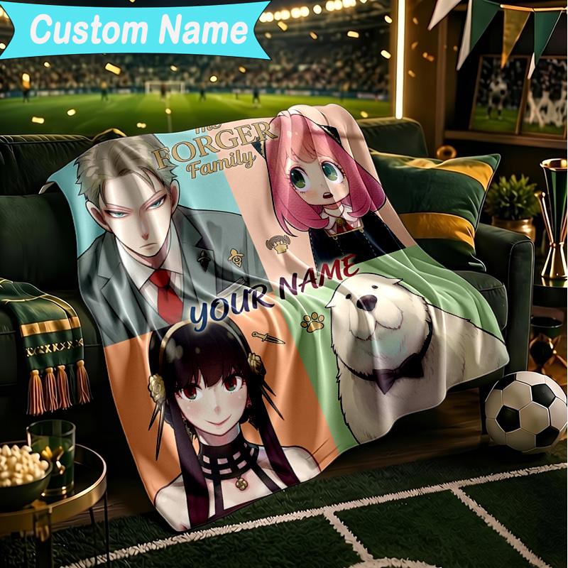 1PC Custom Name Blanket Fantasy Adventure Anya Flannel Blankets Patterns Throw Blanket All-Season Soft Gift for Couch, Bed, Camping, Birthday Gifts