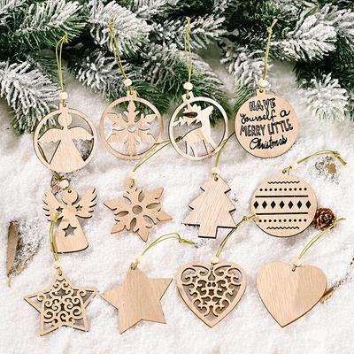 12pcs/box Christmas Wooden Pendants Xmas Tree Hanging Ornaments DIY Wood Crafts For Home Christmas Party New Year Decorations
