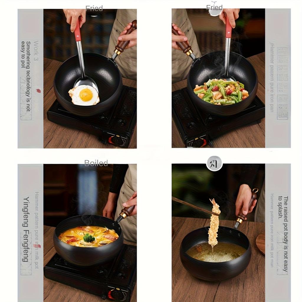 Home Mini Wok Stew Pot Iron Pan Flat Bottomed Pan Non Stick Pan Uncoated Milk Pot
