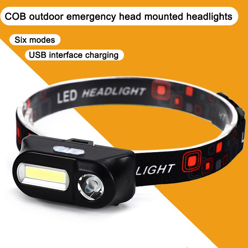 Multi-Function Usb Port Rechargeable Headlamp Cob Outdoor Emergency Head Torch 18650 Battery Fishing Light