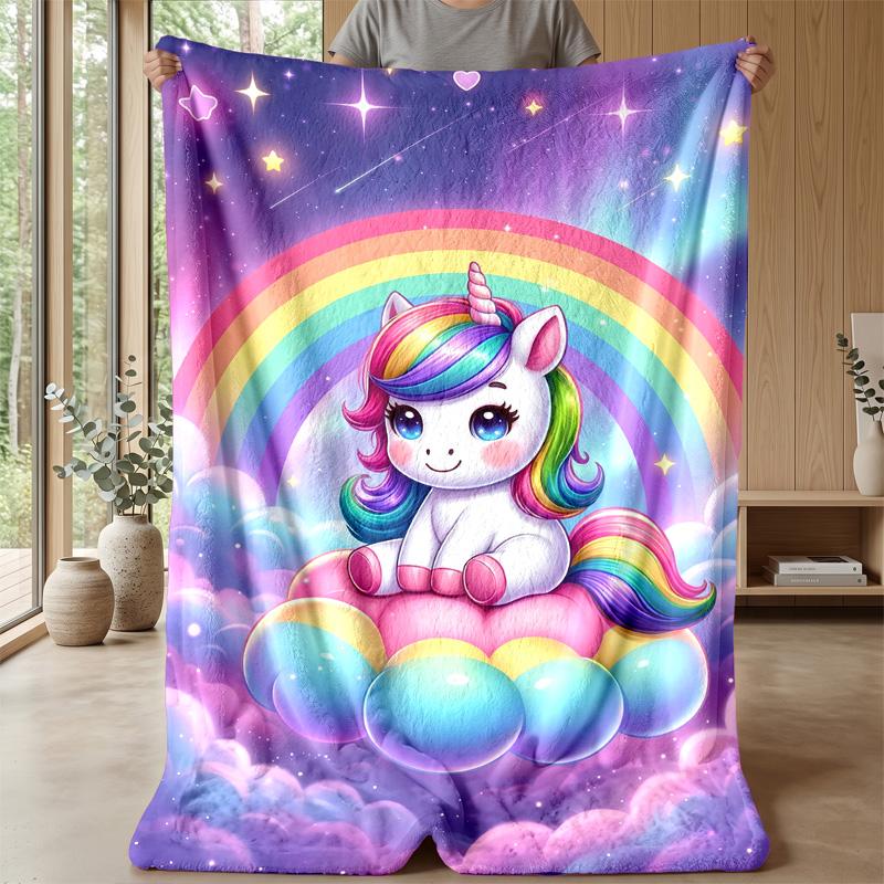 Cute Unicorn with Rainbow Blanket Personalized Name Flannel Blanket Soft Cozy Plush Throw for Sofa Bed Lightweight Home Decor