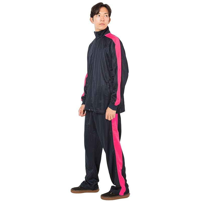 

[Y s factory] jersey top and bottom set men s set up sweatshirt shadow stripe long sleeve long pants high neck ribbed sleeves Room wear room wear