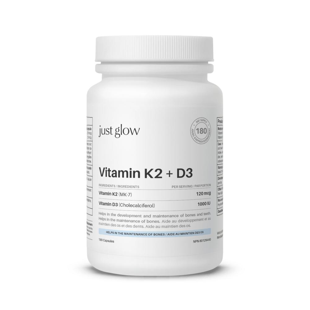 Justglow Vitamin K2+D3 MK7 120mcg + 1000IU Veggie Capsules 1 pcs 180 Tablets