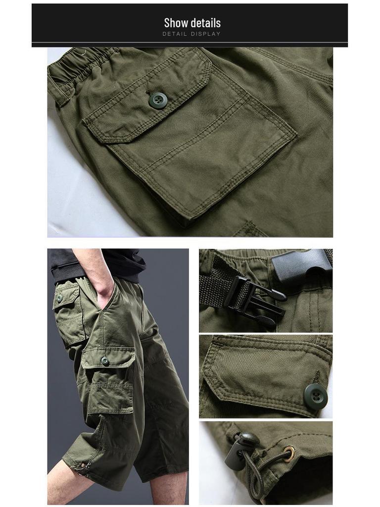Męskie szorty plażowe średniej długości z czystej bawełny - Luźny krój siedmiopunktowy, Duży rozmiar, Letnia odzież robocza do pracy na zewnątrz.