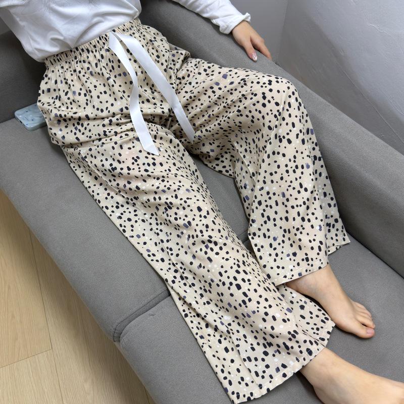 Damen-Blumen-Baumwoll-Seiden-Pyjama - Große Größen, Sommer, Leicht, Für draußen, Gerades Bein, Lockerer Schnitt