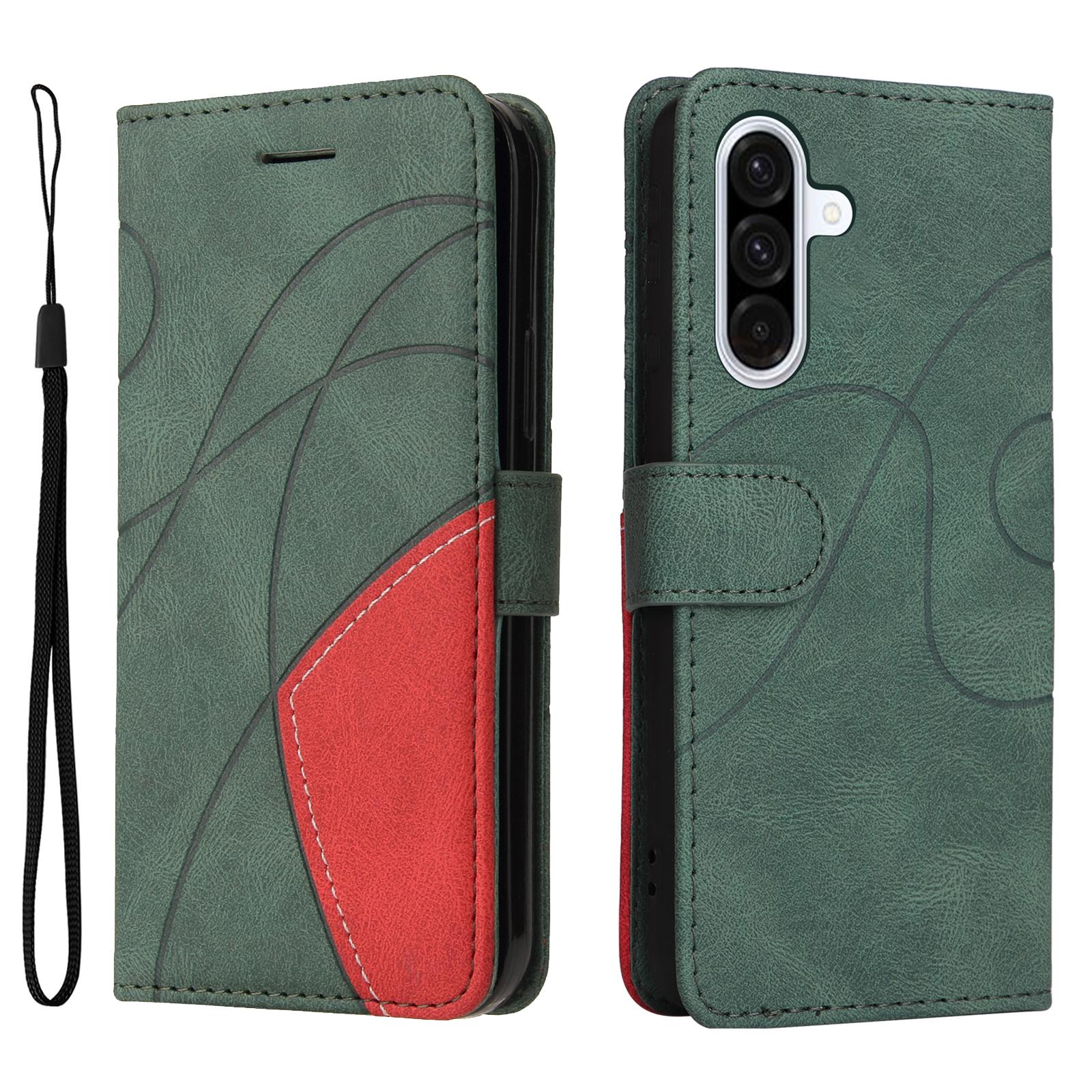 

For Samsung Galaxy A56 5G Leather Phone Case Stand Wallet with Bi-colour Splicing Design Green