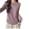 Retro Striped Base Shirt for Women In Autumn and Winter Design Ripped Long Sleeve Irregular T-shirt Slim and Slim Niche Top