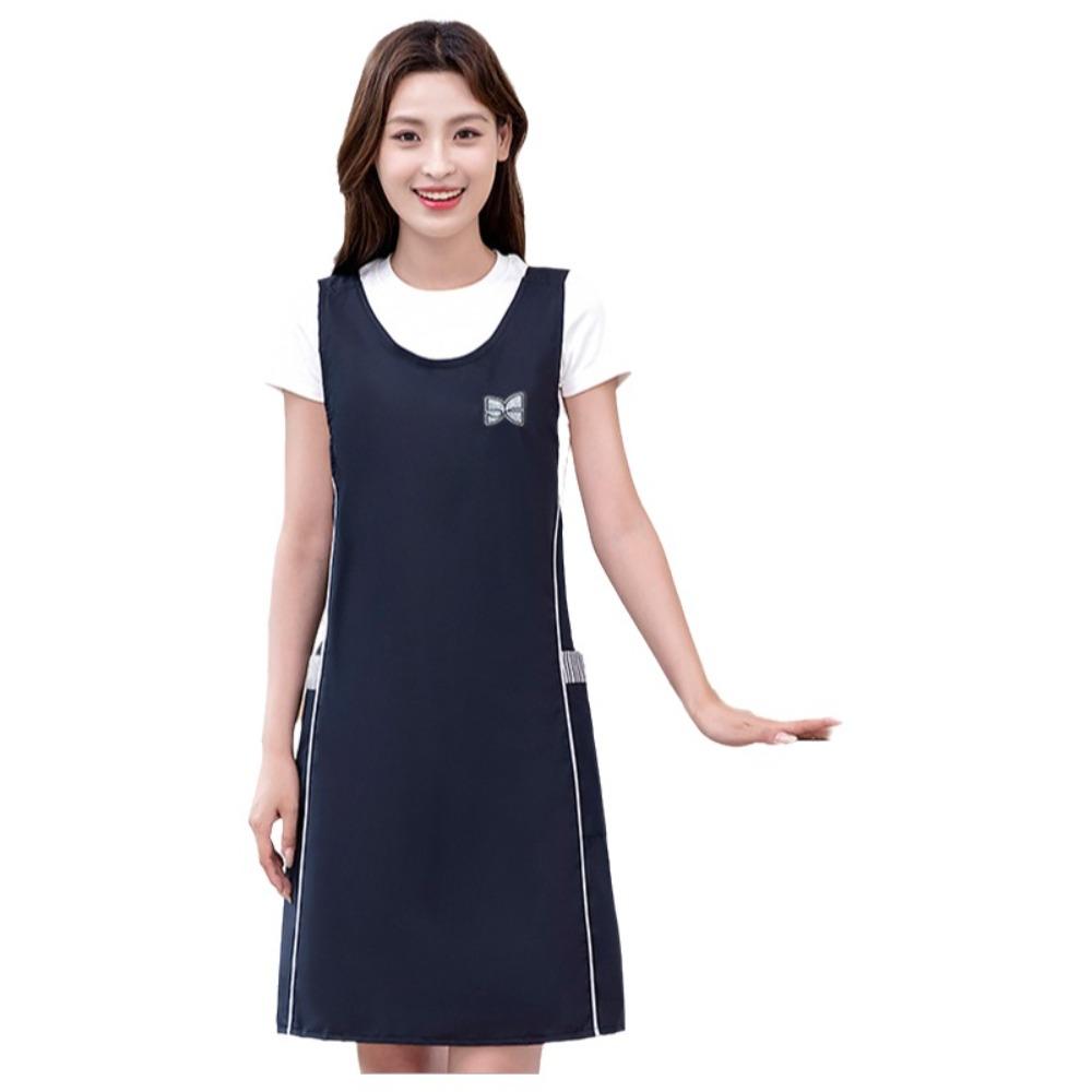 Waterproof Vest-Style Apron Adjustable Sleeveless Apron Creative Work Apron Women темно-синий
