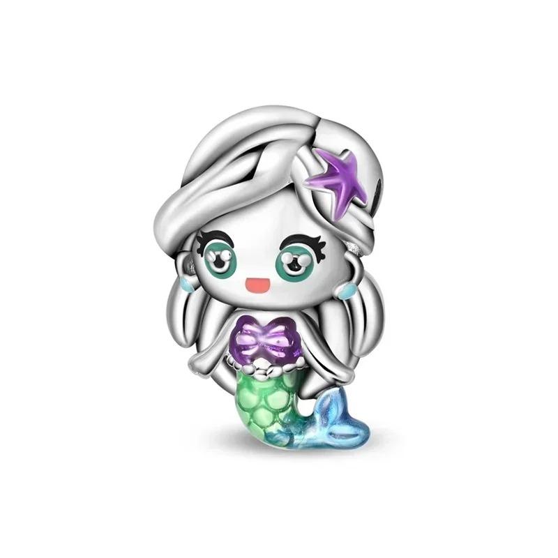 925 Silver Jellyfish Pendant Bead Sparkling Purple Charm for DIY Bracelet Jewelry Accessories Birthday Gift