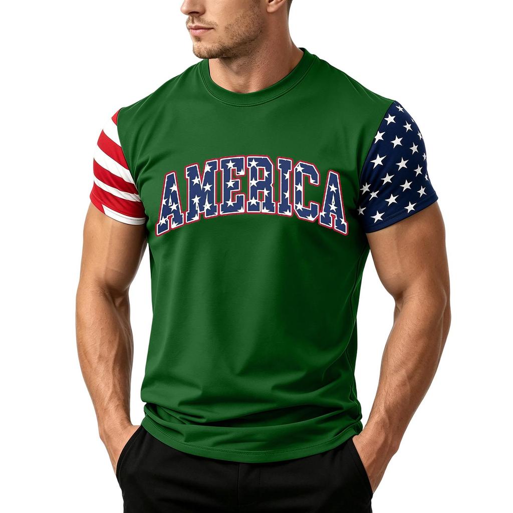 Men's Independence Day Flag Print Short Sleeve T-Shirt, Loose Casual Daily Summer Tops