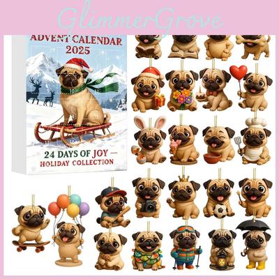 Weihnachten Mops Katze Pferd Corgi Tier Acryl Adventskalender Mit 24 Dekorationen Für Den Feiertags-Geschenkaustausch