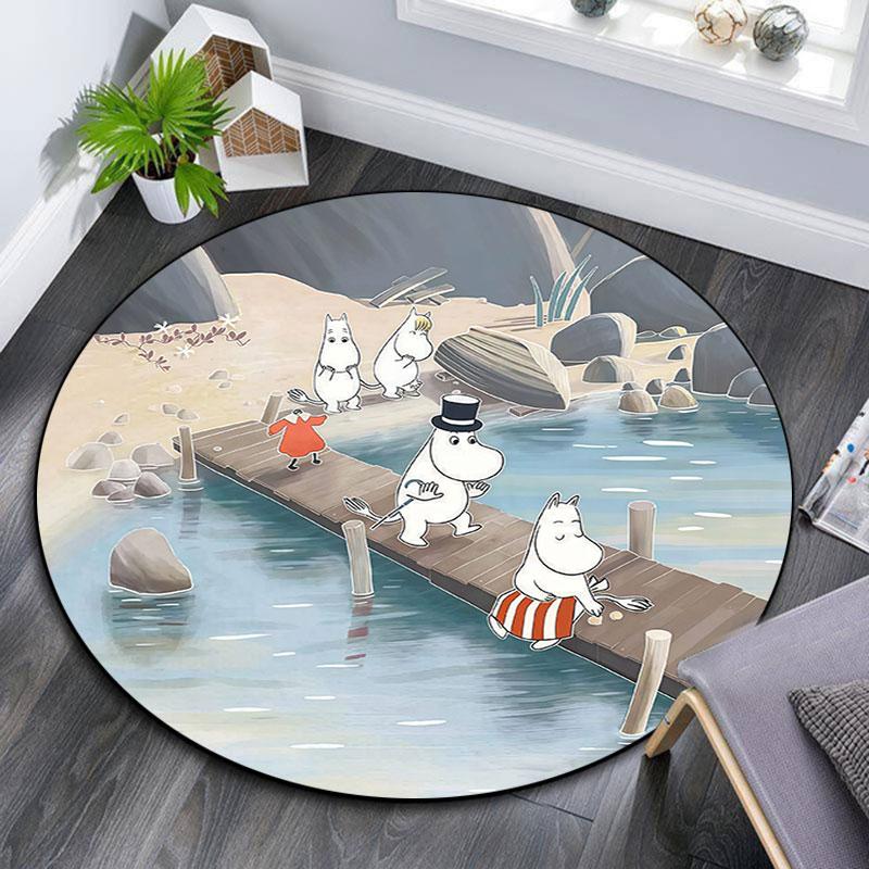 Moomin,Round Area Rug,Carpet Rug for Living Room Bedroom Sofa Playroom Decor,Non-slip Floor Mat