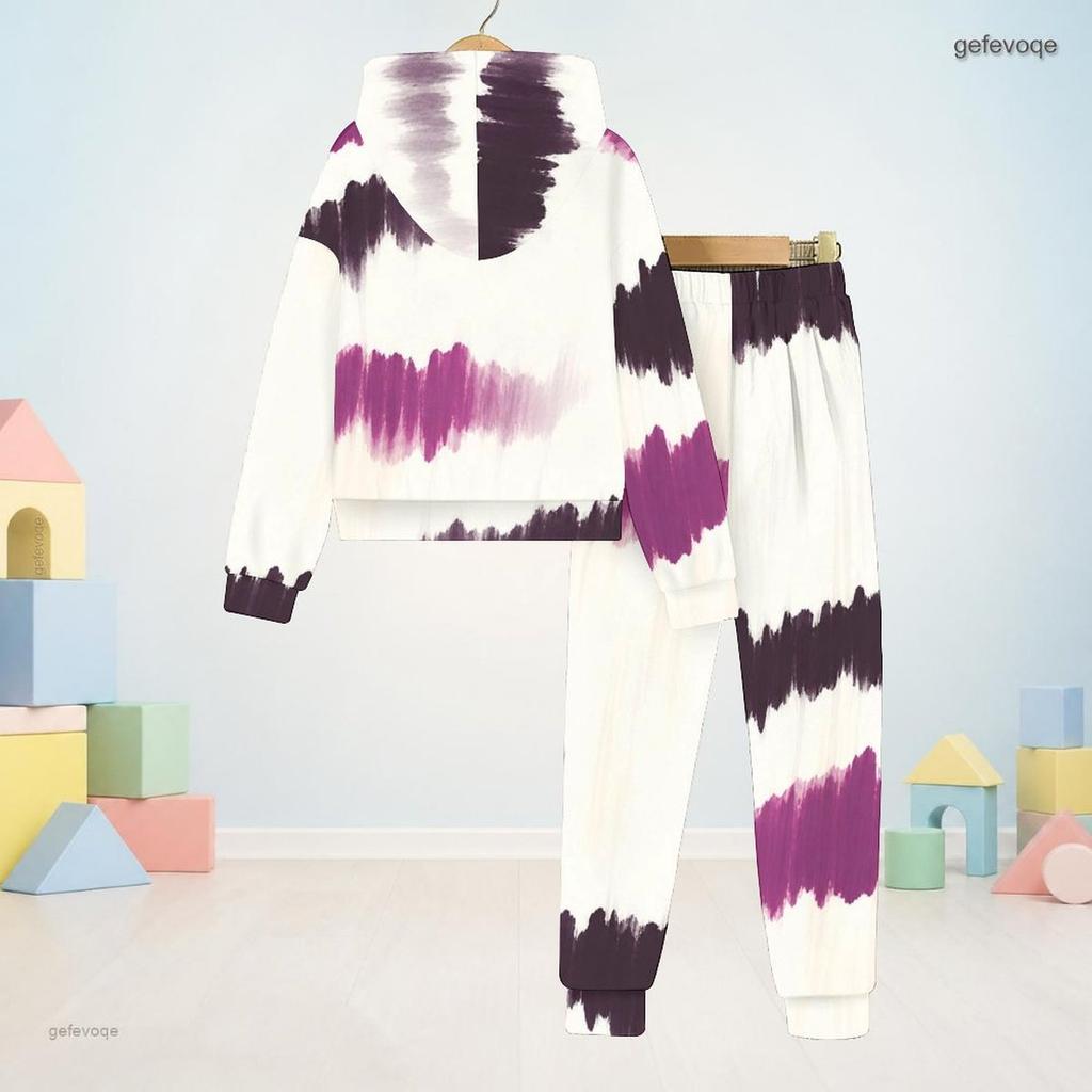 Boys Girls Hooded Long Sleeve Sweatshirt Marble Printed Blue Gold Cuffed Pants Two Piece Set