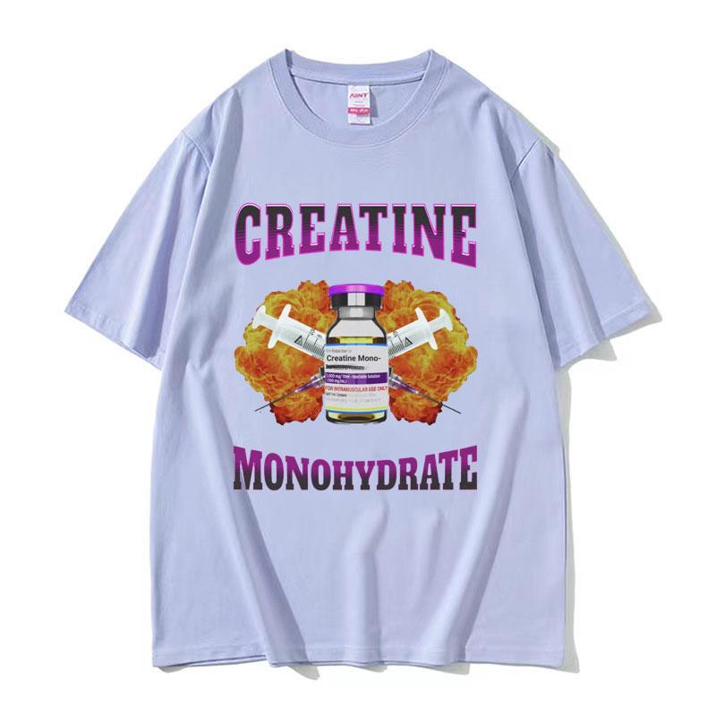 Oversized Gym Creatine Monohydrate Funny Meme T Shirt for Men Women Fashion Hip Hop Tshirt Vintage Cotton Short Sleeve T Shirts