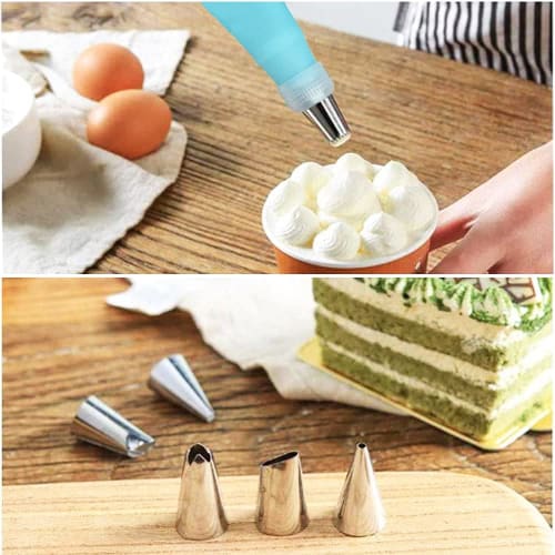 YFFSFDC Silicone Pastry Bags, 10-Piece Set (6 Tips + 3 Pastry Bags + 1 Piping), Flower Shape Maker, DIY Cake Baking Tools, Cookie Icing Decorating Too