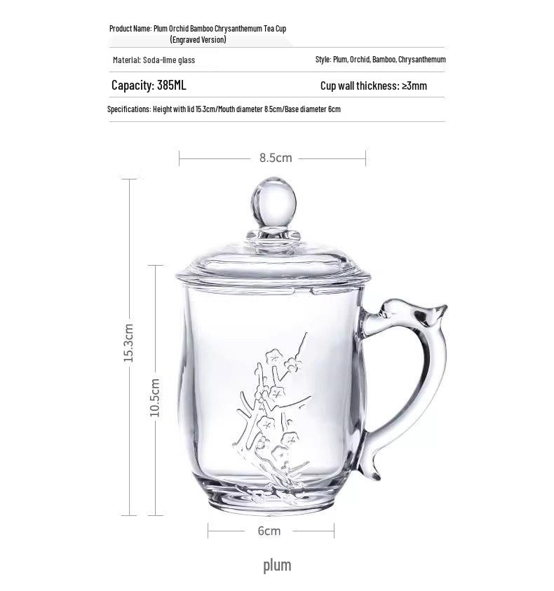 Large-Capacity, High-Temperature Resistant Glass Teacup with Handle and Lid for Men