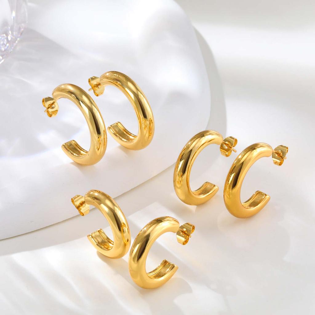 3pcs Stainless Steel Gloss C-shaped Earrings,Women's Gold Color High-quality Earrings,Trendy Geometric Jewelry Party Gift