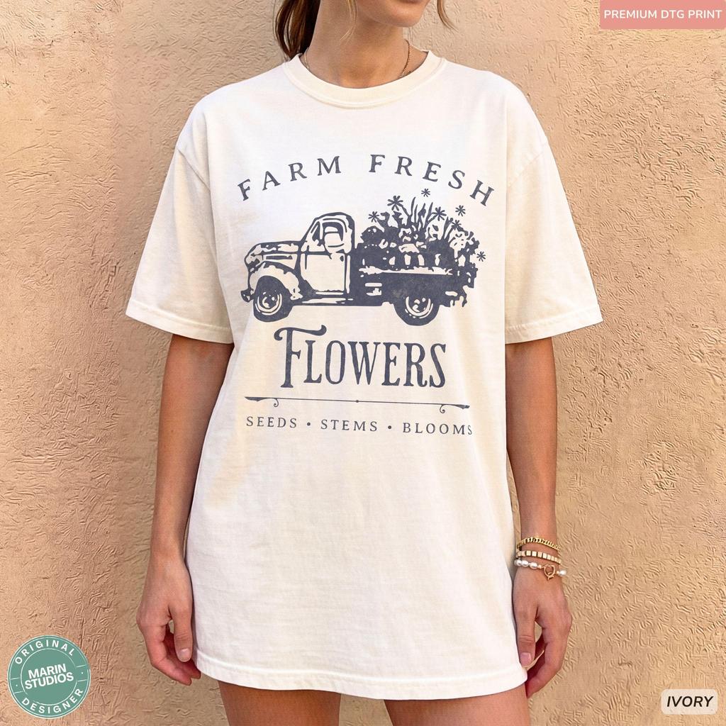 Farm Fresh Flowers Shirt, Comfort Colors Vintage Floral T-Shirt